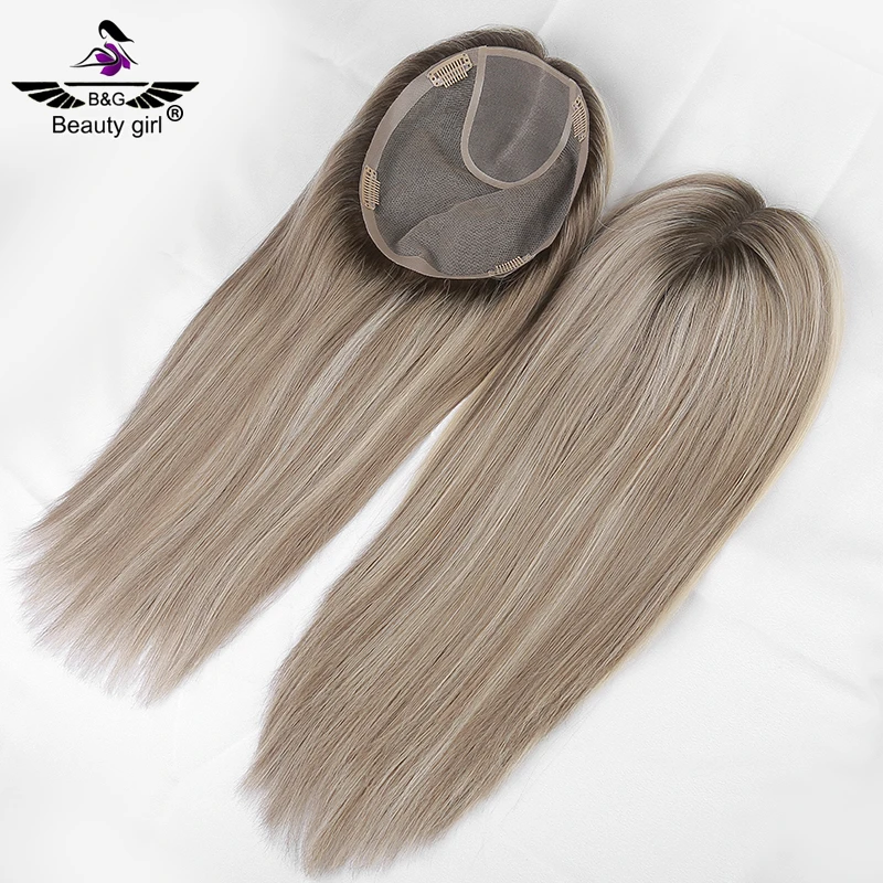 

Blonde Ombre Thick 130% Real Human Hair Toupee 7x8.5 Handmade Full Mono Topper For Bald Women Summer Wear Hairpiece