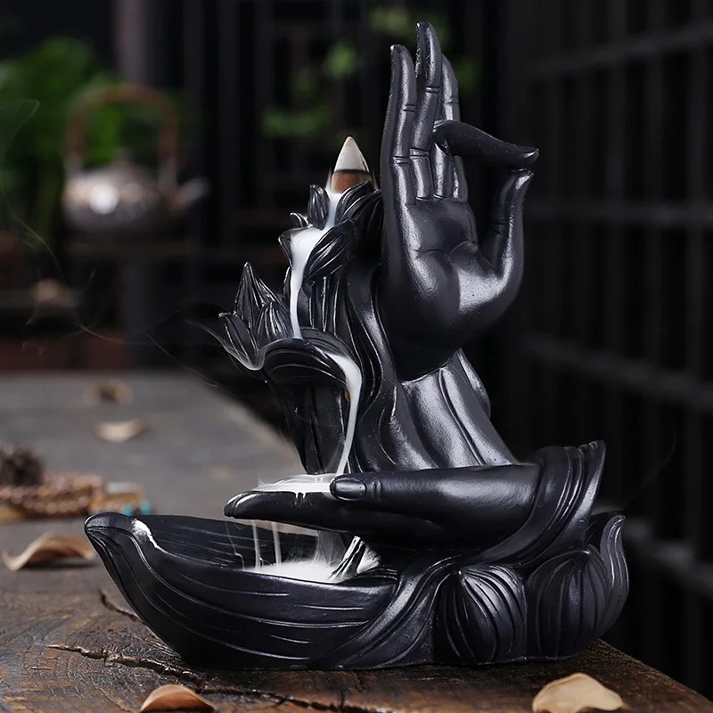 Zen Buddha Hand Resin Backflow Incense Bergamot Home Ornaments Censer Desktop Decor