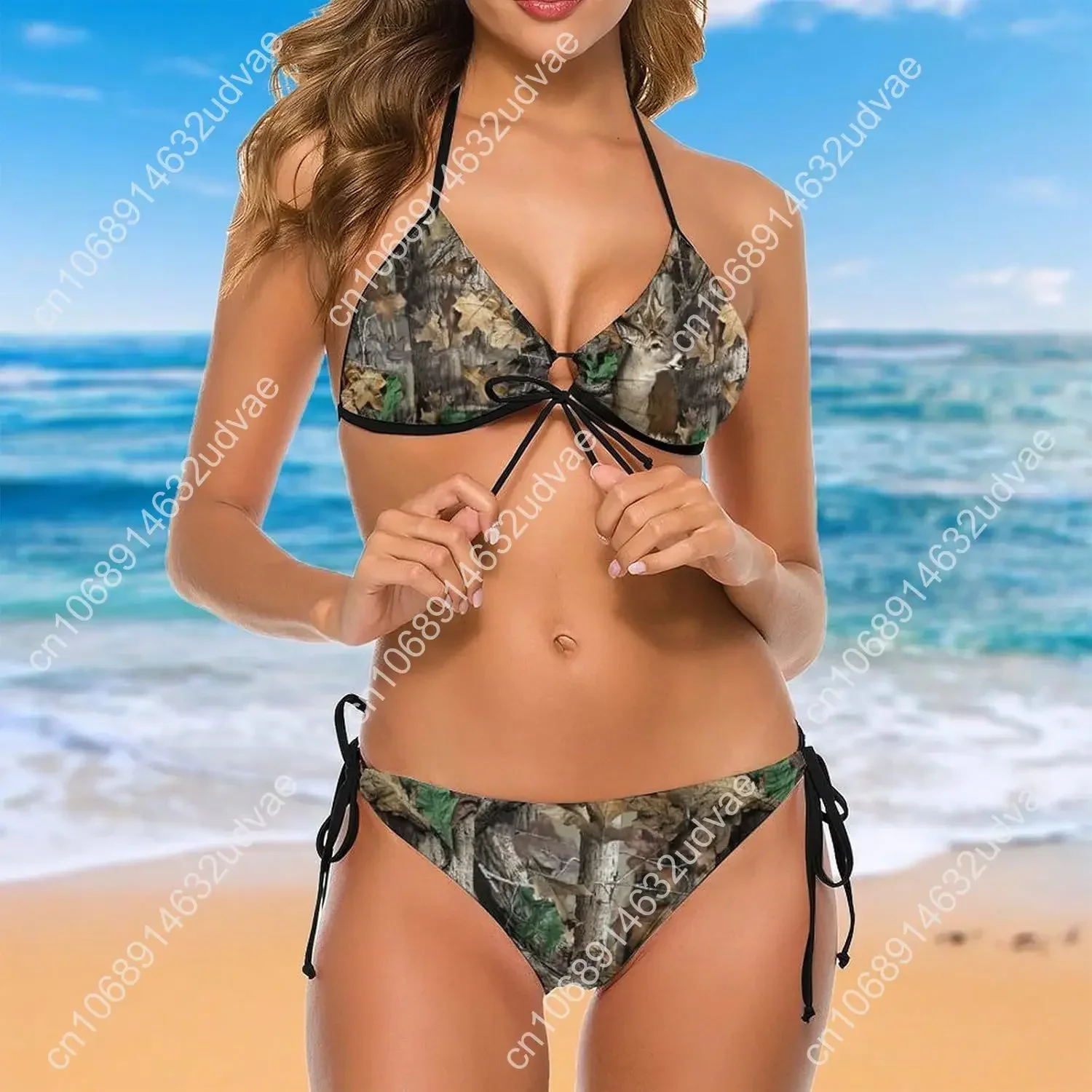 Swimsuits Real-Tree Camouflage Camos Bikini Set with Bra and Strappy Triangle Briefs for Women