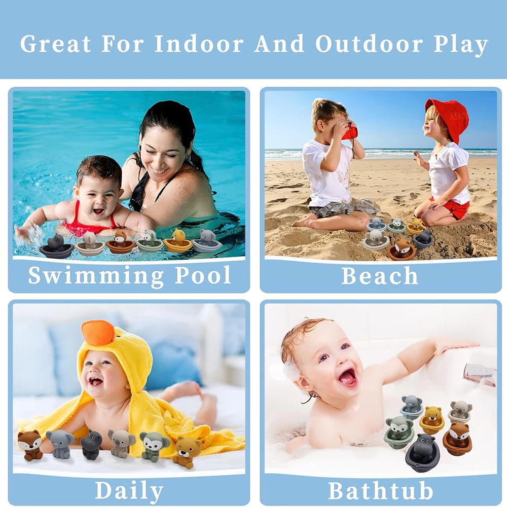 Badespielzeug, schwimmende Boote, Baby-Badespielzeug, Kleinkinder, Silikon-Fingerpuppen-Set, Duschspielzeug, Badewannenspielzeug für Kleinkinder von 1, 2, 3, 4, 5 Jahren