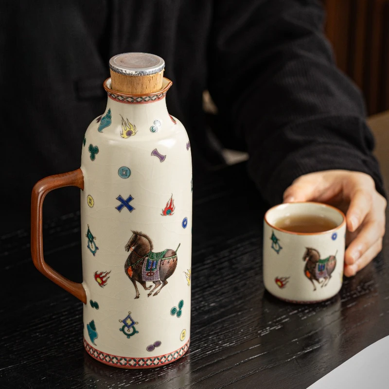 

Ceramic Tea Pot Large Capacity Insulated Water Bottle with Lid Home Cold Carafe Outdoor Portable Thermal Flask for Tea Coffee