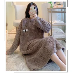 5XL Plus Size Women Sleepwear Winter Flannel Cartoon Nightgown Coral Fleece Thick Warm Pajamas Home Clothes Can Be Worn Outside