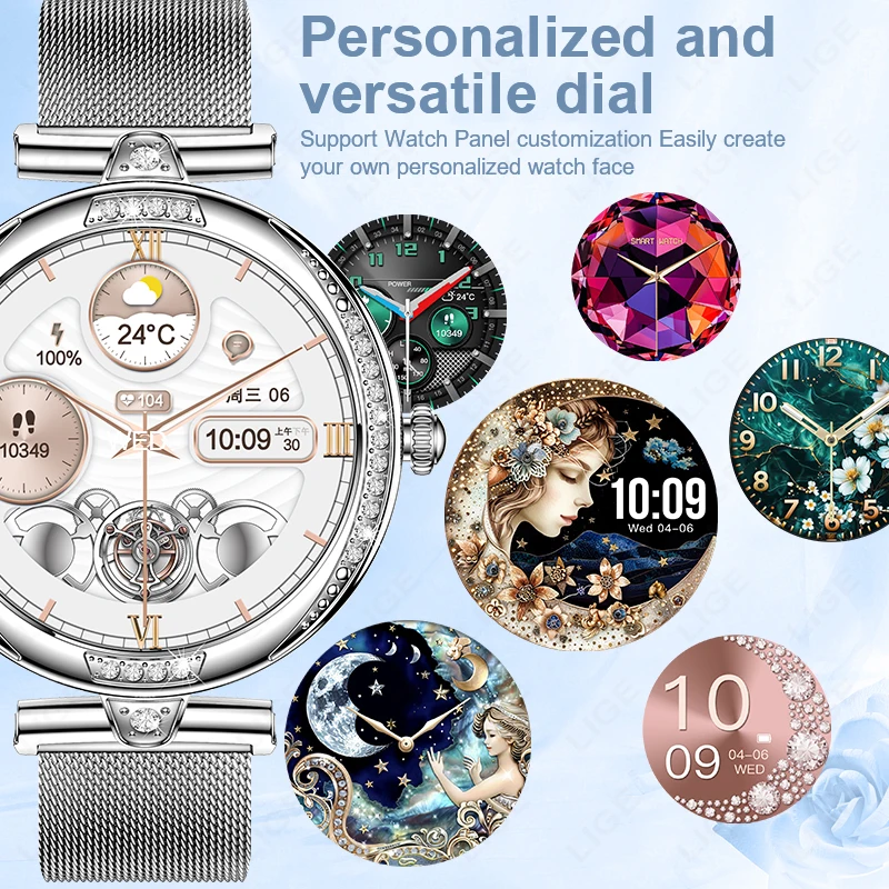 LIGE 2026 New Fashion Women Smart Watch 1.19 Inch 390*390 AMOLED Blood Oxygen Health Monitor Sports Smartwatch IP68 Waterproof