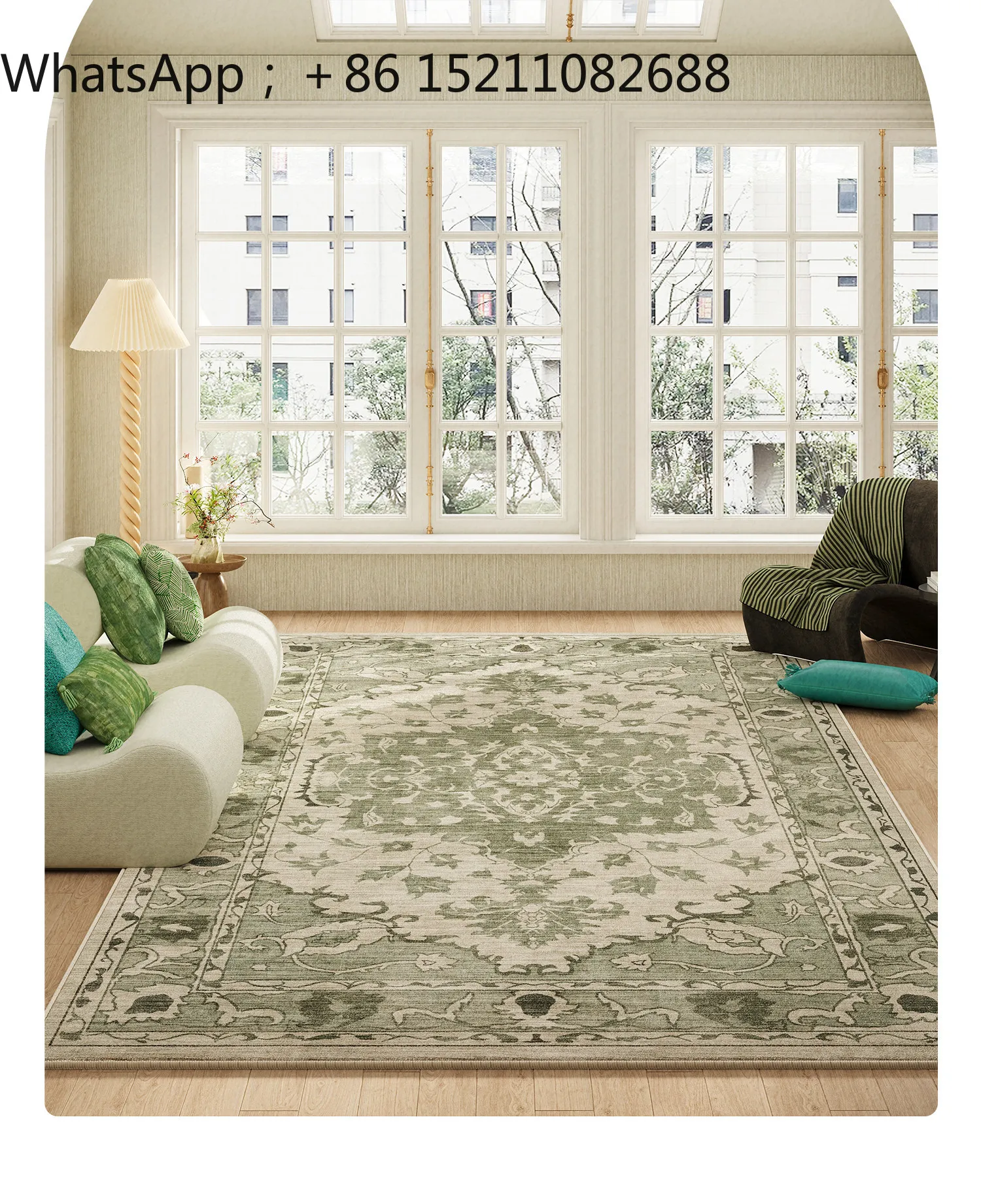 SCY carpet, antique green in the living room, no care coffee table floor mat, waterproof and erasable carpet