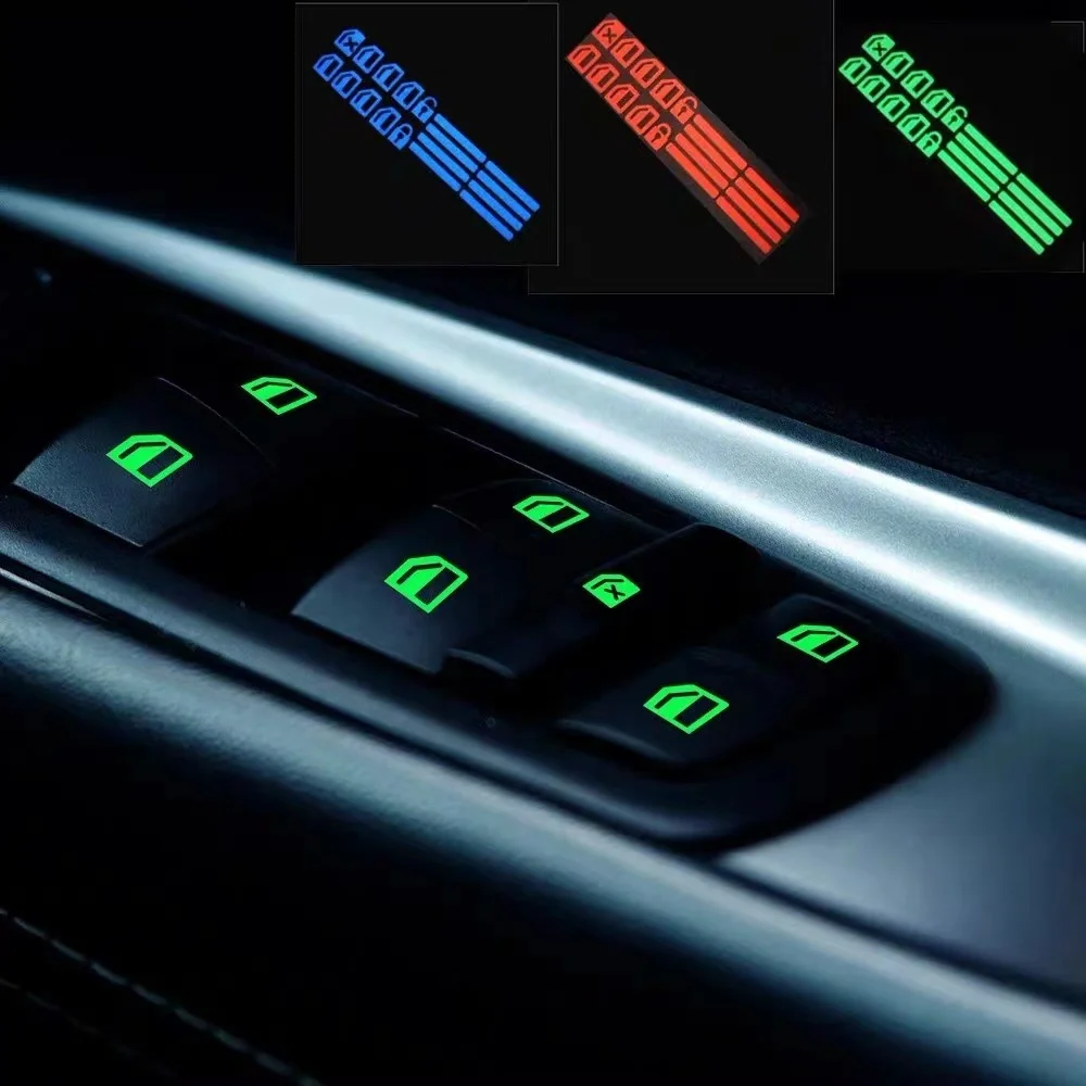 

Car Luminous Window Button Waterproof Sticker Night Glowing Lifting Switch Safety Stickers Car Interior Decor Accessories