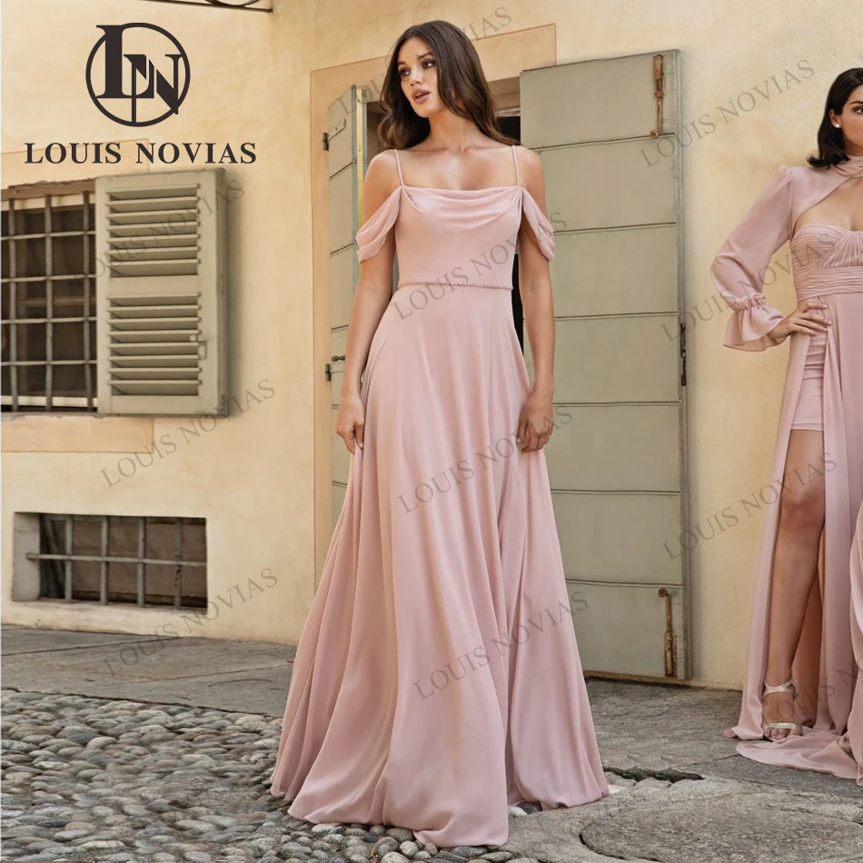 LOUIS NOVIAS Bridesmaid Dresses 2022 Chic Spaghetti Straps Backless Sleeveless Chiffon Wedding Party Vestidos De Luxo Para Festa