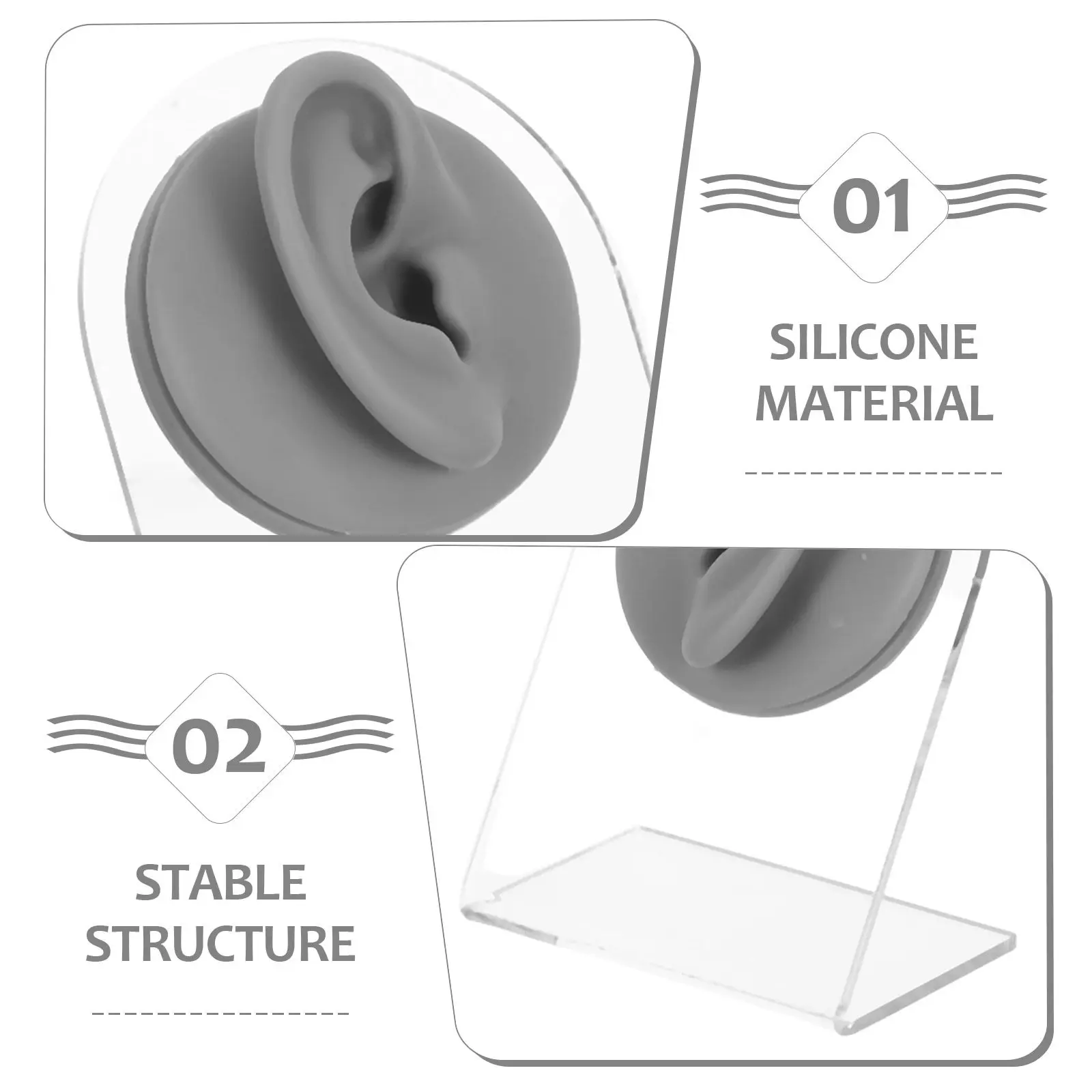 1Set Realistic Flexible Silicone Ear Left Right Piercing Practice Fake Ear Jewelry Display Soft Training Soft Silicone