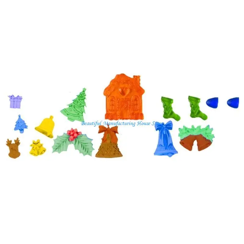 

E56A 6 Pcs/Set Christmas Pendants Epoxy Resin Mold Xmas Hanging Decorations Silicone Mould DIY Crafts Ornaments Casting Tool