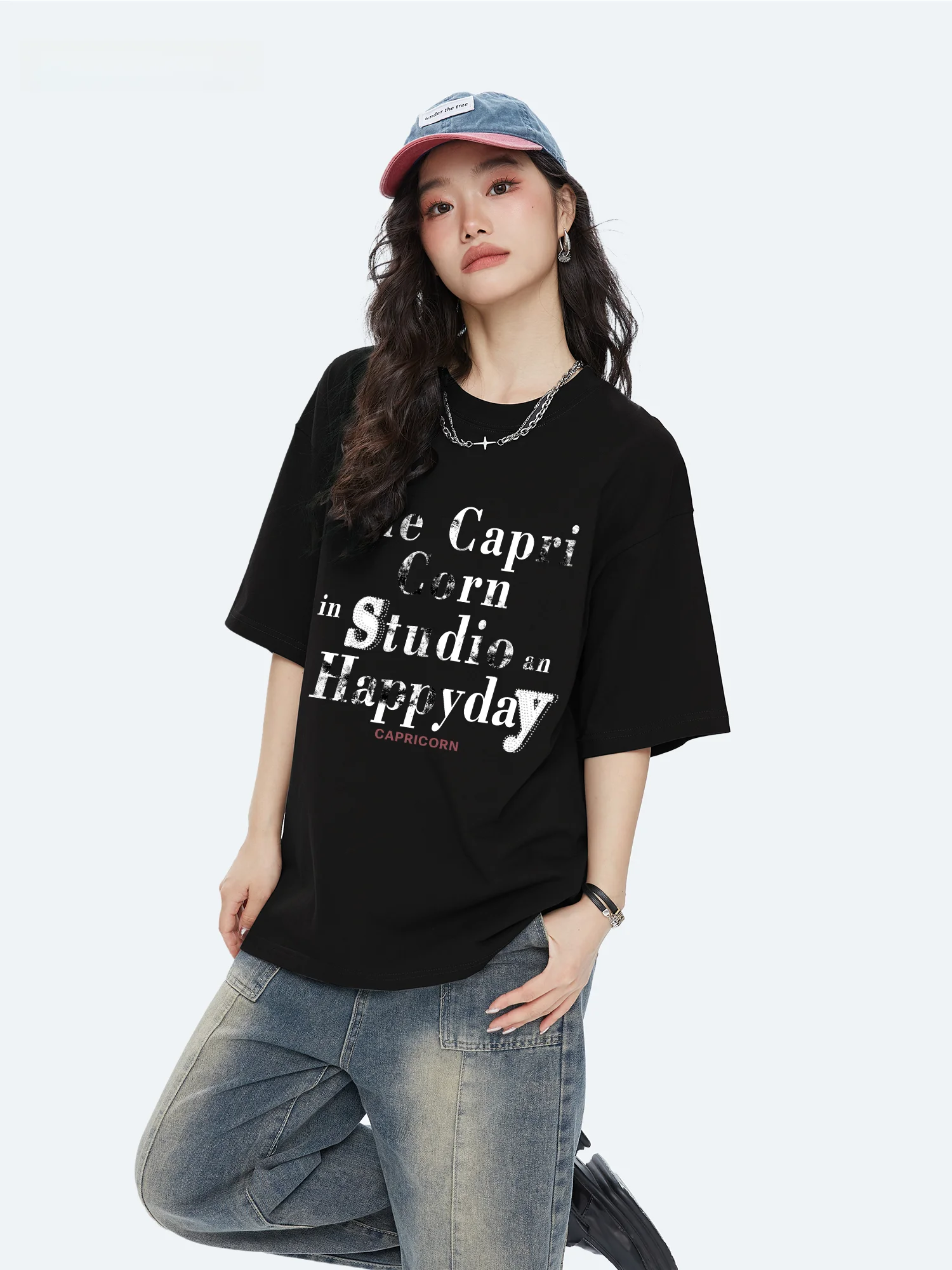 

Capricorn American Letter Casual Pure Cotton Short Sleeve Women's T-shirt Summer New Trend Brand Inner Wear Half Sleeve Top