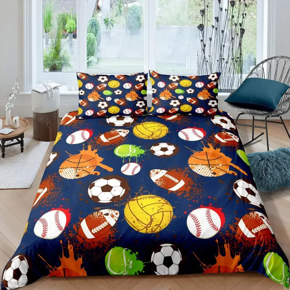 

Tennis Ball Sports Game Themed Racket Ball Bedding Set Single Twin Double Queen King Cal King Size Bed Linen Set