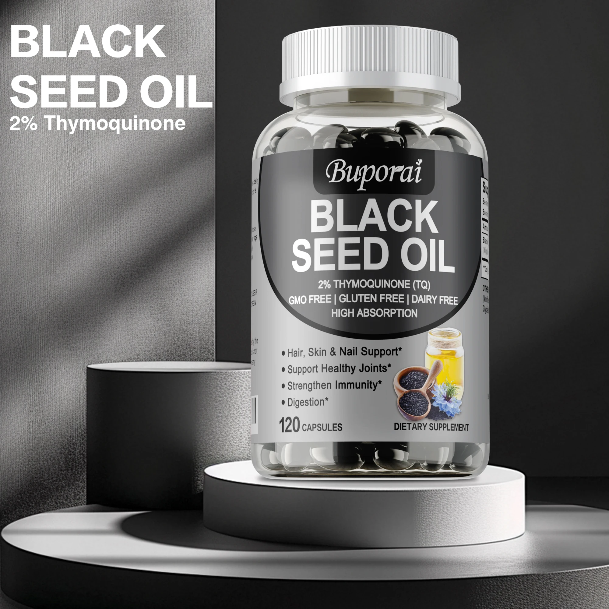 

Black Seed Oil - Antioxidant, Support Skin, Hair and Joint Health, Digestive Health, Immune Support, Non-GMO, Gluten Free