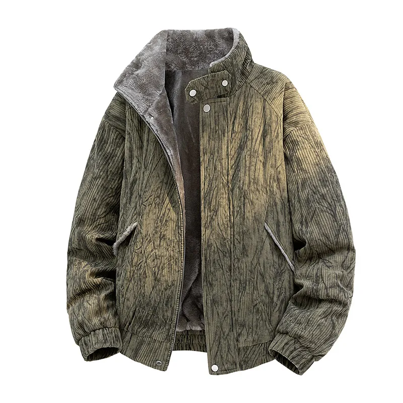 

M-8XL High Quality Corduroy Windproof Stand Up Collar Jacket for Men in Autumn Winter Warm Fashionable with Added Velvet Jacket