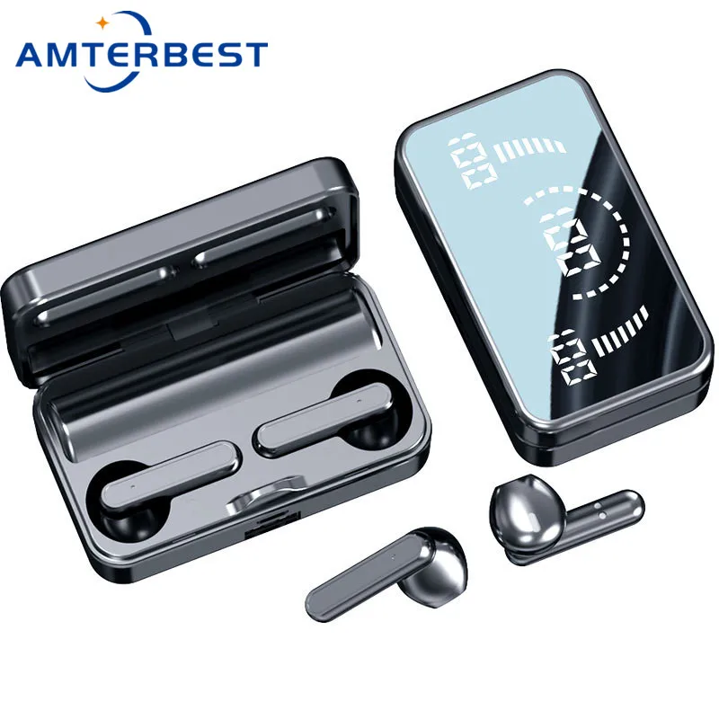 AMTERBEST V9 Wireless TWS Earphone Business Bluetooth Headset Power Digital Display Sports Touch Headphone Waterproof