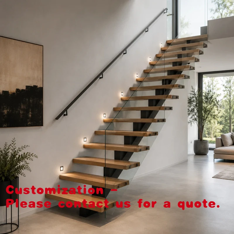 custom.Floating Staircase Single Stringer Steel Stair Modern Indoor Staircase