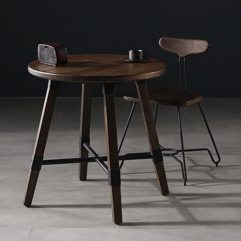 Feature light luxury retro loft round table comic casual solid wood square villa home fashion dining
