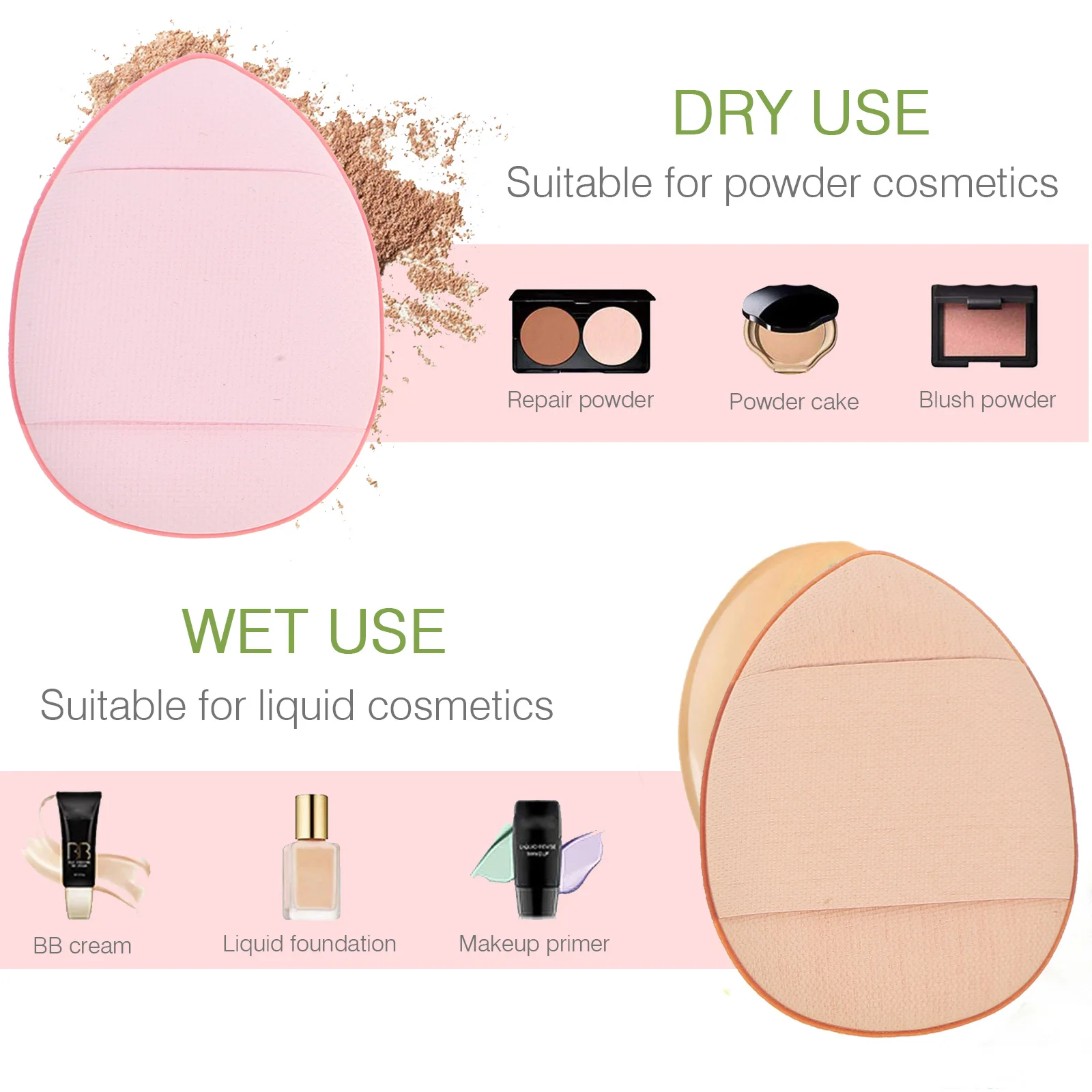 15 ชิ้นแป้งพัฟคอนซีลเลอร์แต่งหน้า Pads ความงามพัฟฟองน้ําหลวม Foundation เครื่องมือแห้ง Polyurethane เครื่องสําอาง Face