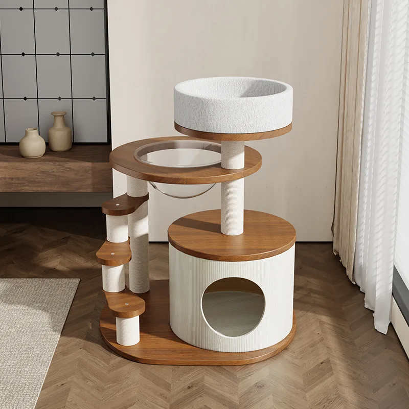 Cat Tree Solid Wood Space Saving Multi-Level for Home for Indoor Sturdy Construction, Cat Climbing Frame Tower