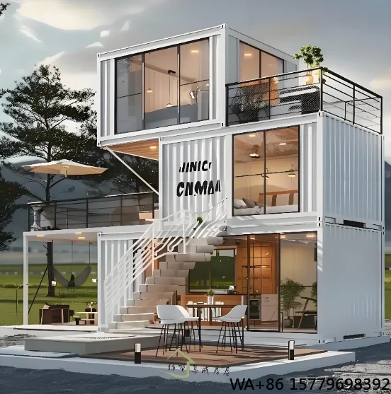 Prefab Steel Container House with Solar Electricity Waterproof Eco-Friendly Fireproof Midcentury Modern Design Ready to Ship