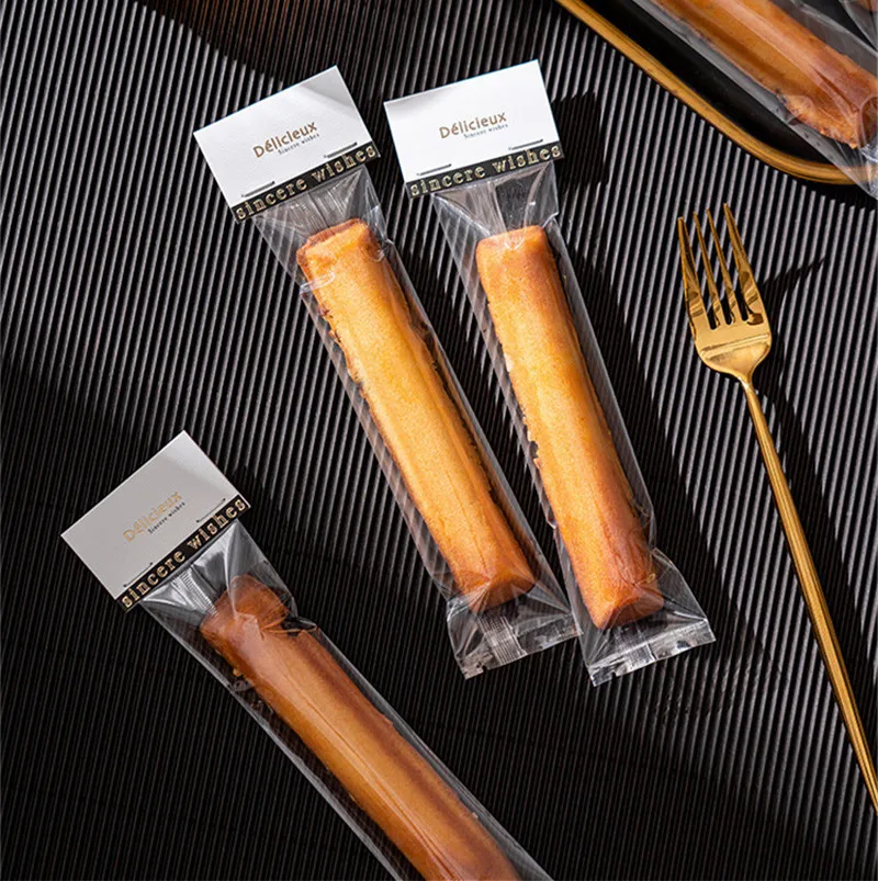 50Pcs 4.5x22cm Long Transparent Clear Plastic Packaging Bags Baking Dessert Finger Biscuit Glutinous Rice Boat Packing