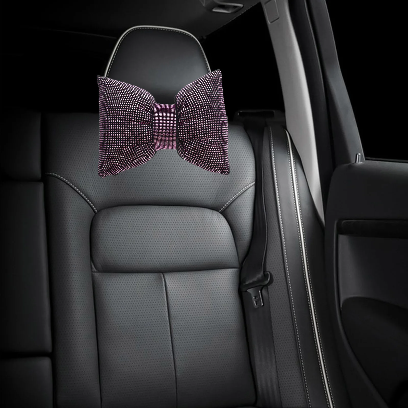 

Headrest Pillow Bowknot Rhinestone Design Soft Adjustable Straps For Car Seat Luxury Interior Decor Car Neck Support