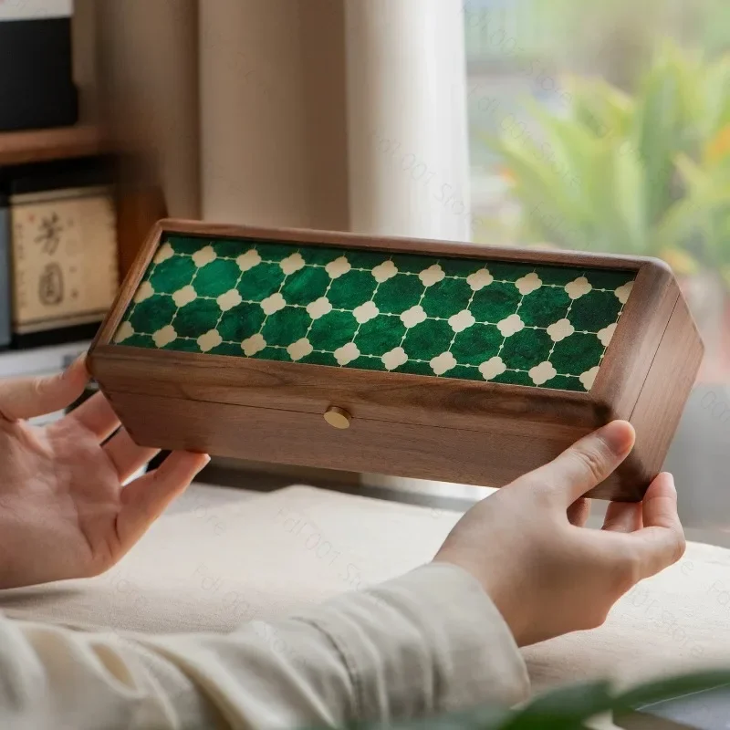 Long Narrow Solid Wood Storage Box Magnetic Flip Cover Wooden Box