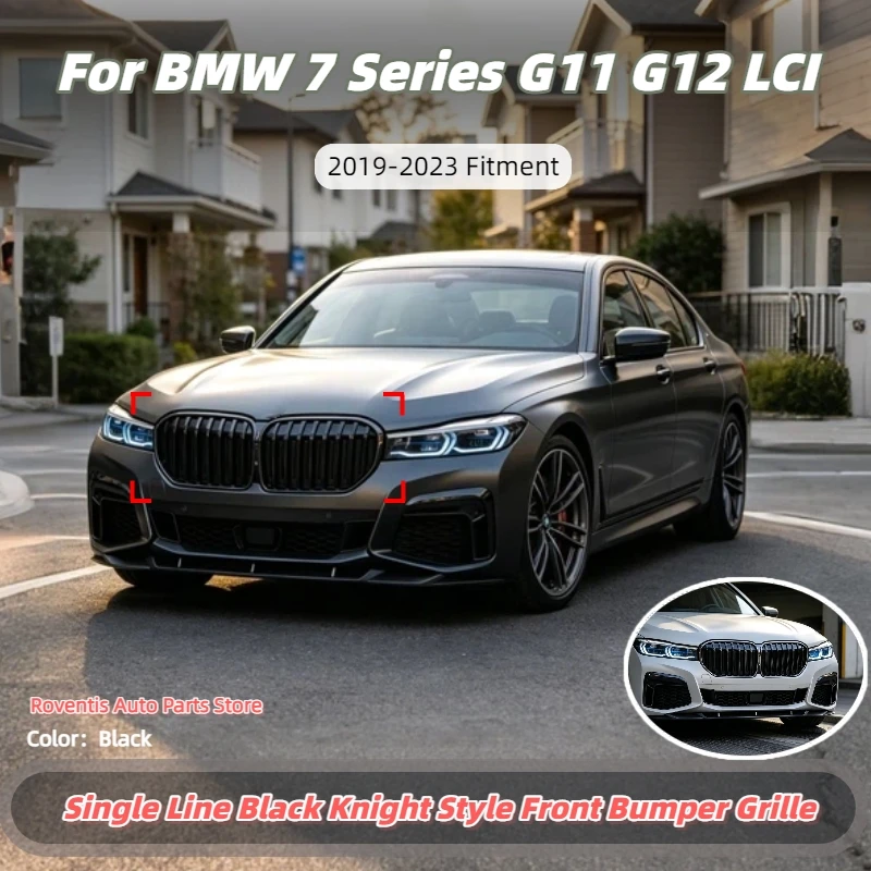 For BMW 7 Series G11 G12 LCI 2019 2020 2021 2022 2023 Single Line Black Knight Style Front Bumper Kidney Grille Car Accessories