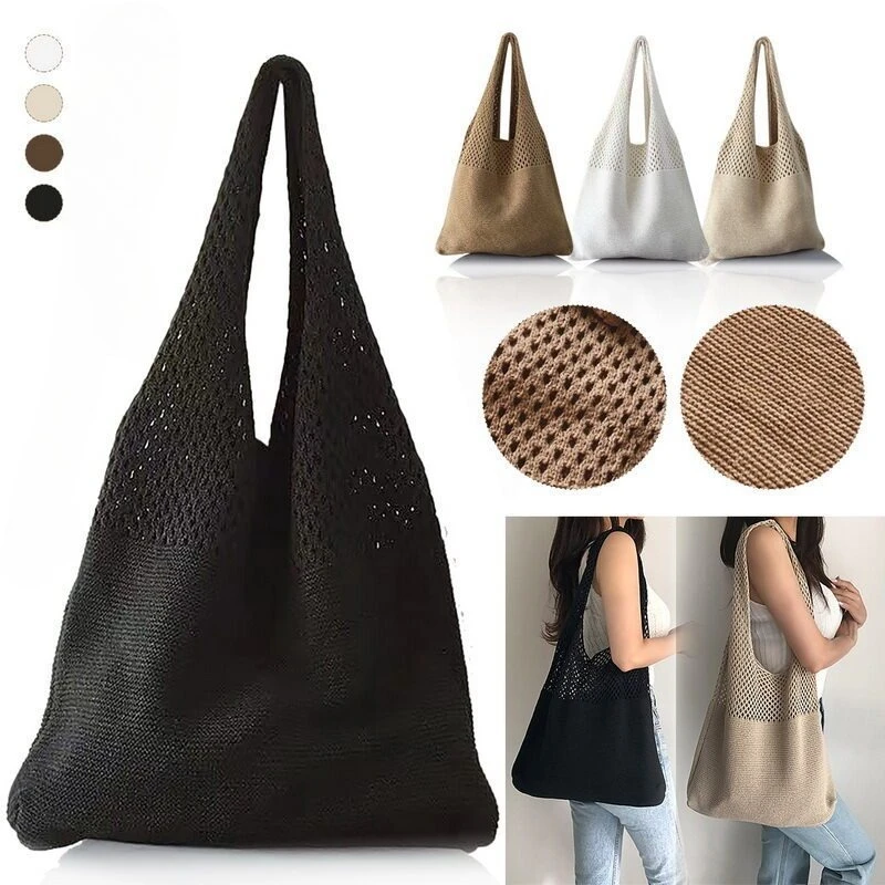 2026 Fashion Knitted Women Shoulder Bags Woven Female Handbags Large Capacity Summer Beach Knitted Bags Casual Tote Purses