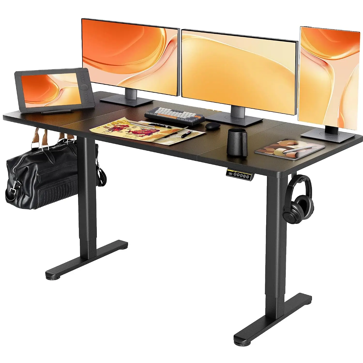 Electric Height Adjustable Standing Desk, 63x24 Inch, Black | Smooth Height Adjustment, 3 Memory Presets, Cable, Customized
