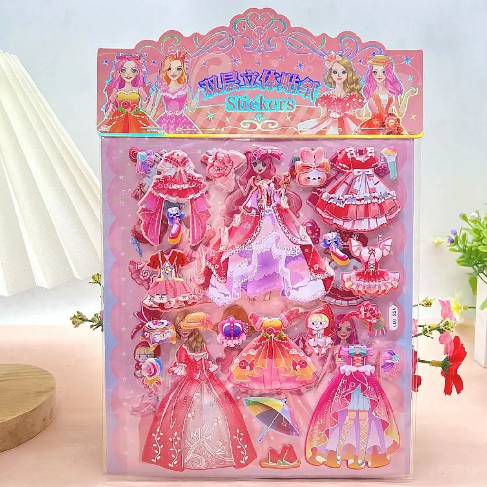 2 feuilles/sac papeterie Kawaii princesse habiller autocollant décoratif dessin animé mousse bulle autocollants bricolage mignon 3D gonflé autocollants