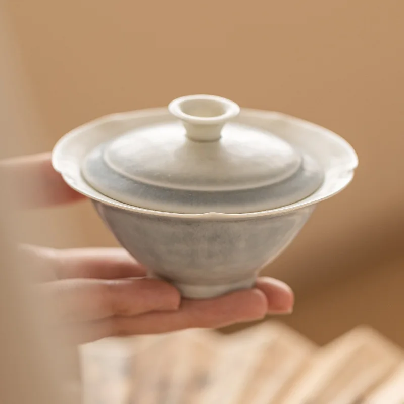 

1pc Light and thin kiln turned bamboo hat covered bowl Chinese style Ercai tea bowl with lid Ceramic tea set and tea cup