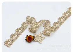 2 Yards 4cm Wide Gold Edge Polyester Embroidery Lace Trim for Bridal Wedding Gown Costume Design Lace Ribbon