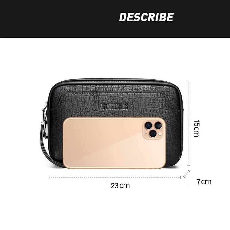 Men's PU Leather Zipper Clutch Bag Password Lock Fashion Handheld Wallet Multi Functional Card Storage Bags