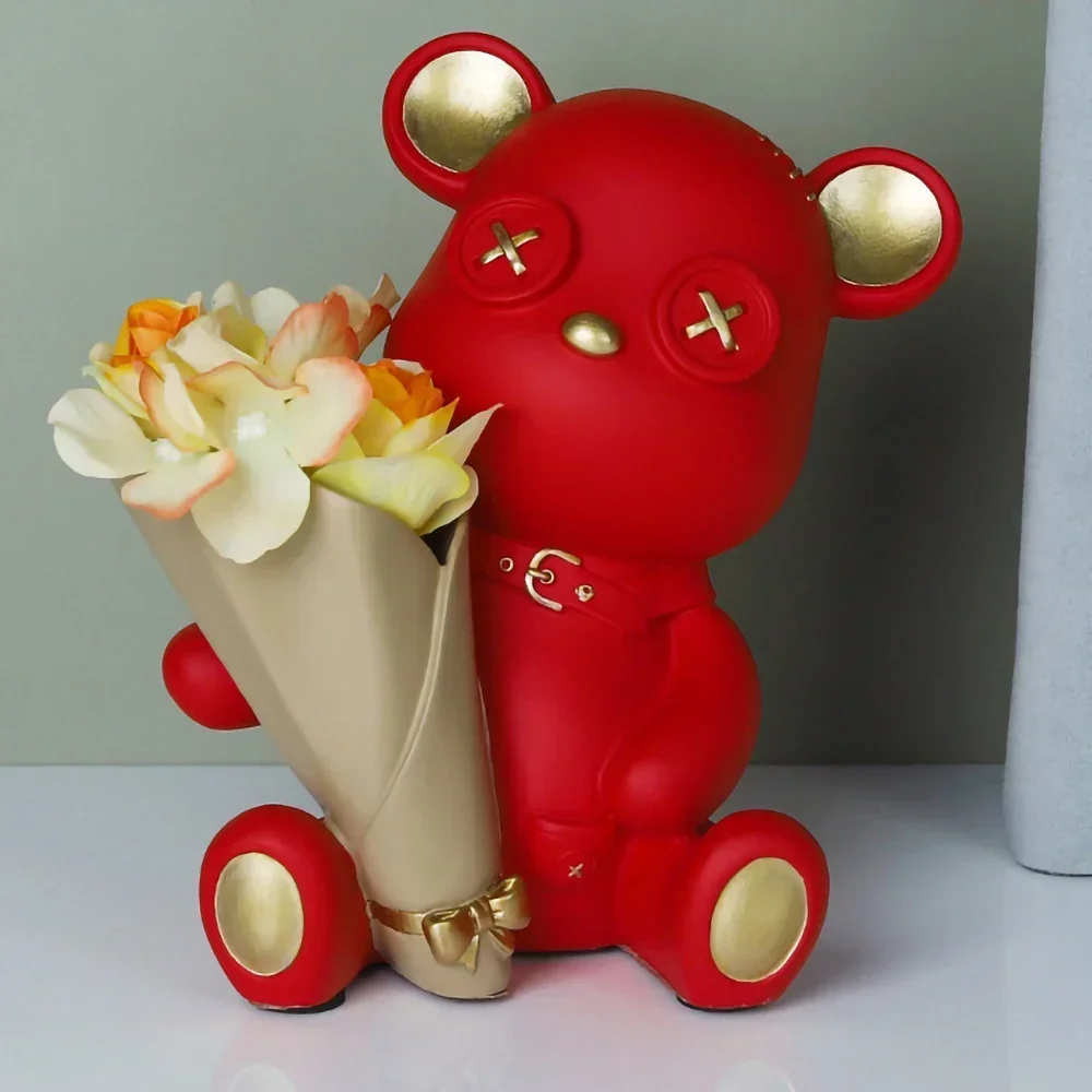 

Креативная фотоваза с животными, 3D скульптура медведя, аксессуары для украшения домашней гостиной, настольные украшения, статуя из художественной смолы