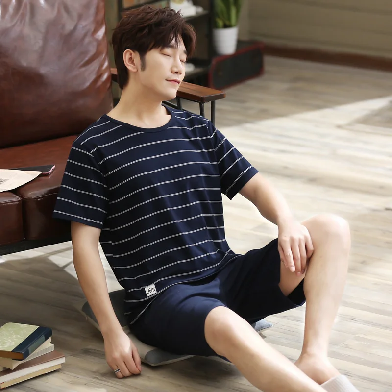 Summer Men Short Sleeve Pajamas Set Modal Pyjama Male Sleepwear