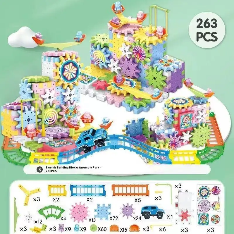 1 Set Montessori Block Bricks Toy For Children Versatile Electric Rotating Gear Building Block Toys Boys Girl Birthday Gifts