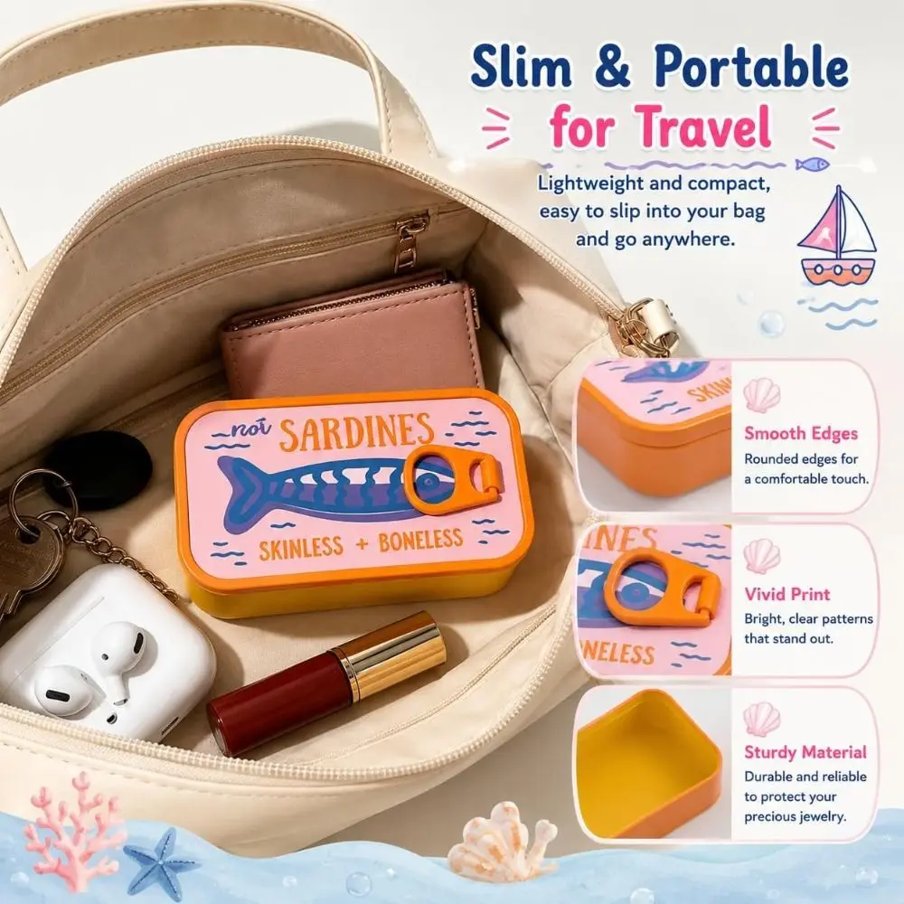 Plastic Sardine Jewelry Box Fishbone Insert 3D Printed Mini Jewelry Organizer Shockproof Shell Trinket Storage Box