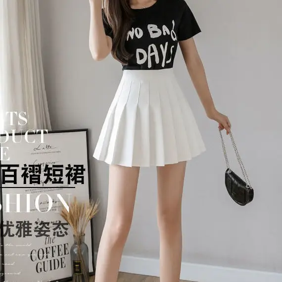 Summer New High-Waisted Pleated Skirt JK School Style Pure Color A-Line Skirt Hot and Sexy Mom Style Super Short Mini Skirt