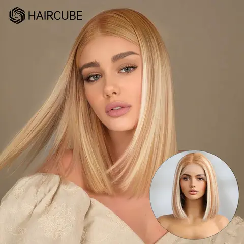 HAIRCUBE 16 인치 긴 똑바른 사람의 모발 가발 분홍색 색깔 13 × 5 × 1 레이스 정면 가발 Remy 머리 중간 부분 레이스 여자를 위한 정면 가발