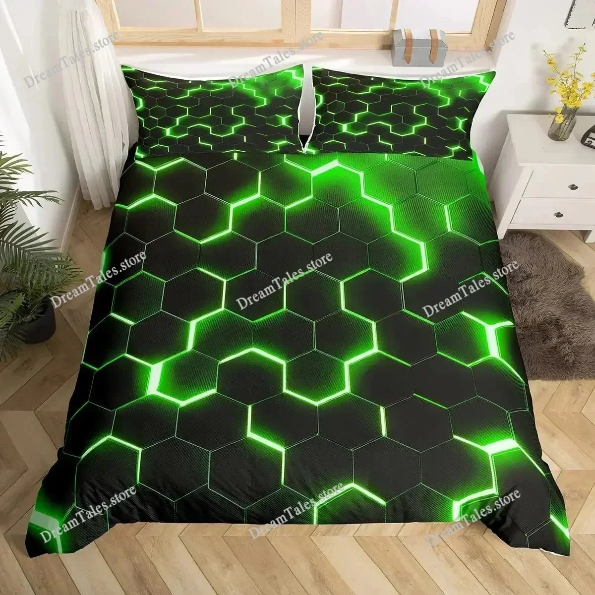 Geometric Duvet Cover Multicolor Honeycomb Hexagon Bedding Set Geometric Theme Metal Texture Streamline Polyester Qulit Cover741