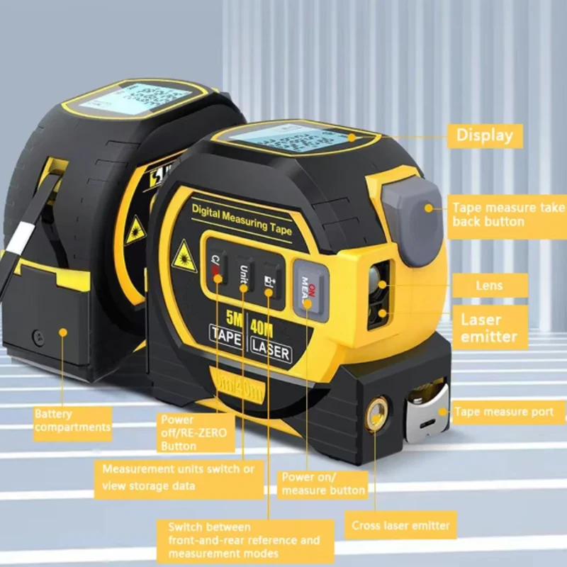 Backlight rangefinder Measuring device 3 in 1 Laser rangefinder 5M tape LCD display with backlight