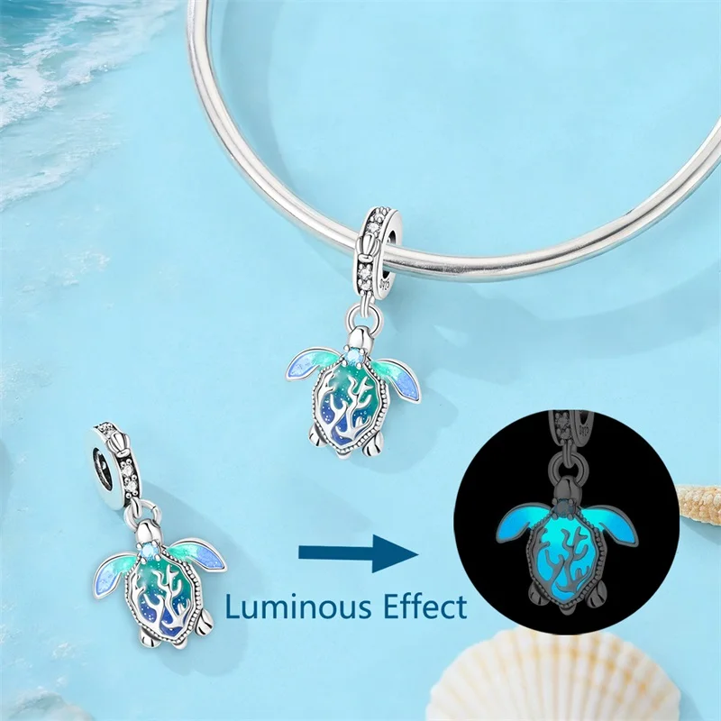 New 925 Sterling Silver Listen To The Sound Of The Sea Noctilucent Charms Beads For Women Fit Original Bracelet DIY Jewelry Gift