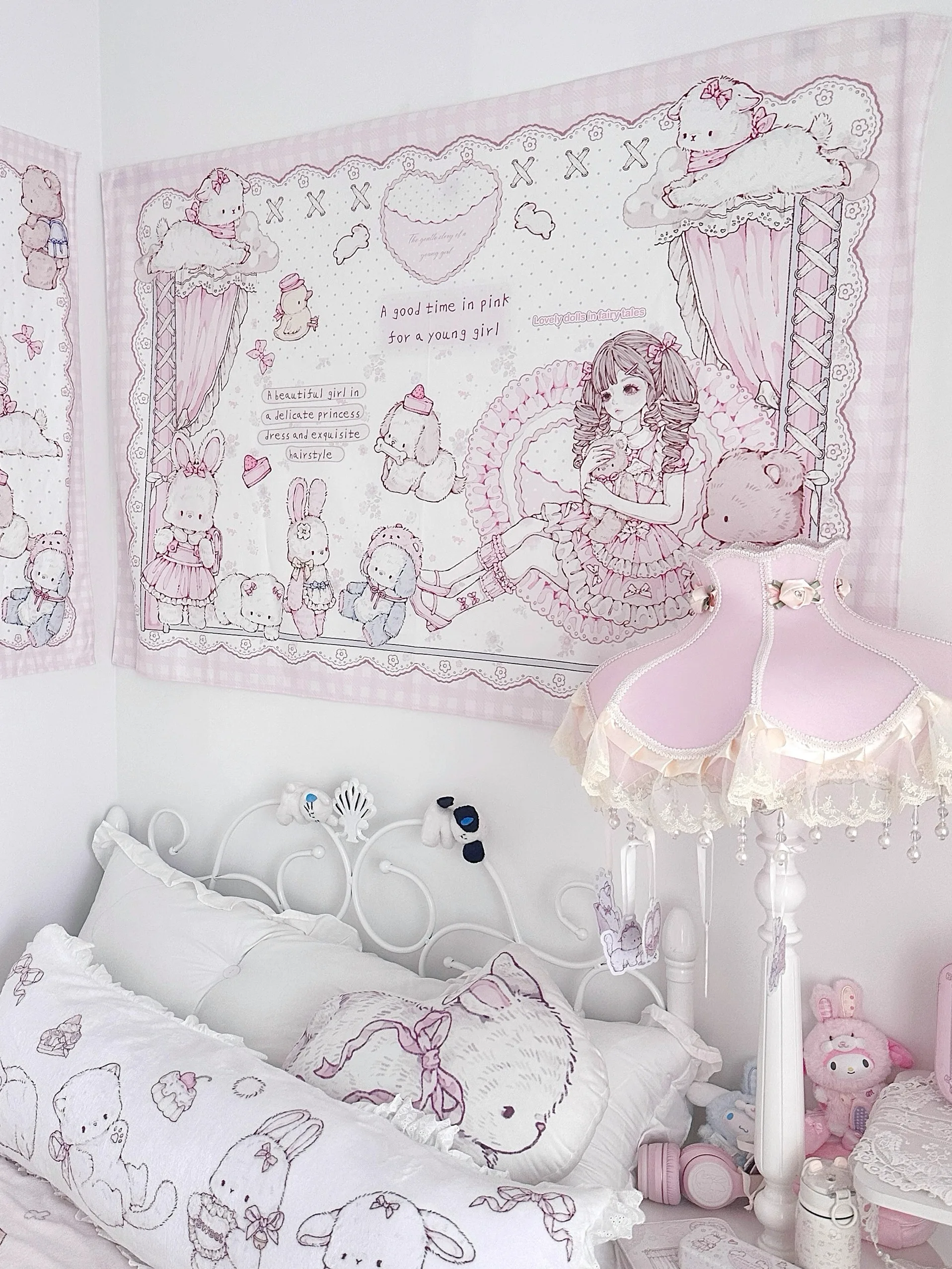 Kawaii Home Decor Wall Hanging Tapestry Anime Pink Girl Tapestry Wall Bedroom Background Decor Cute Fashion Lady Tapestries