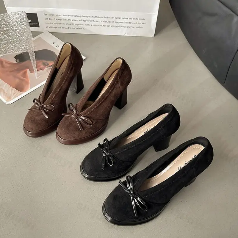 

Women's High Heels 2025 Spring Autumn New Vintage Fashion Bow Knot Party Chunky Heels Outdoor Non Slip Luxury Mary Jane Shoes