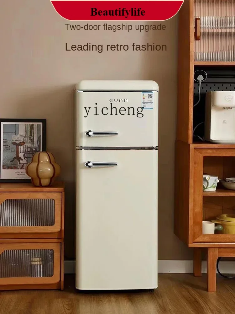 

E132 Retro Domestic Small Living Room Double Door Cream Style Baby Mini Apartment Good-looking Mini Refrigerator