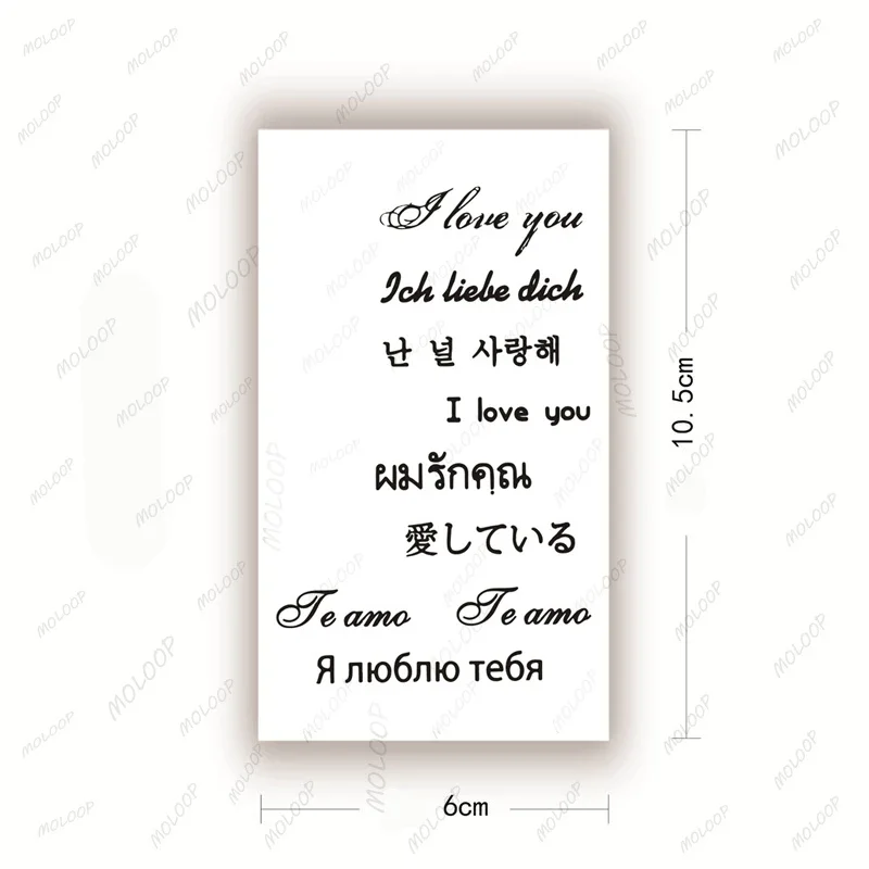 Tattoo Sticker I Love You Letter Japanese French Russian Waterproof Temporary Body Art Fake Flash Tattoo for Man Woman Kids