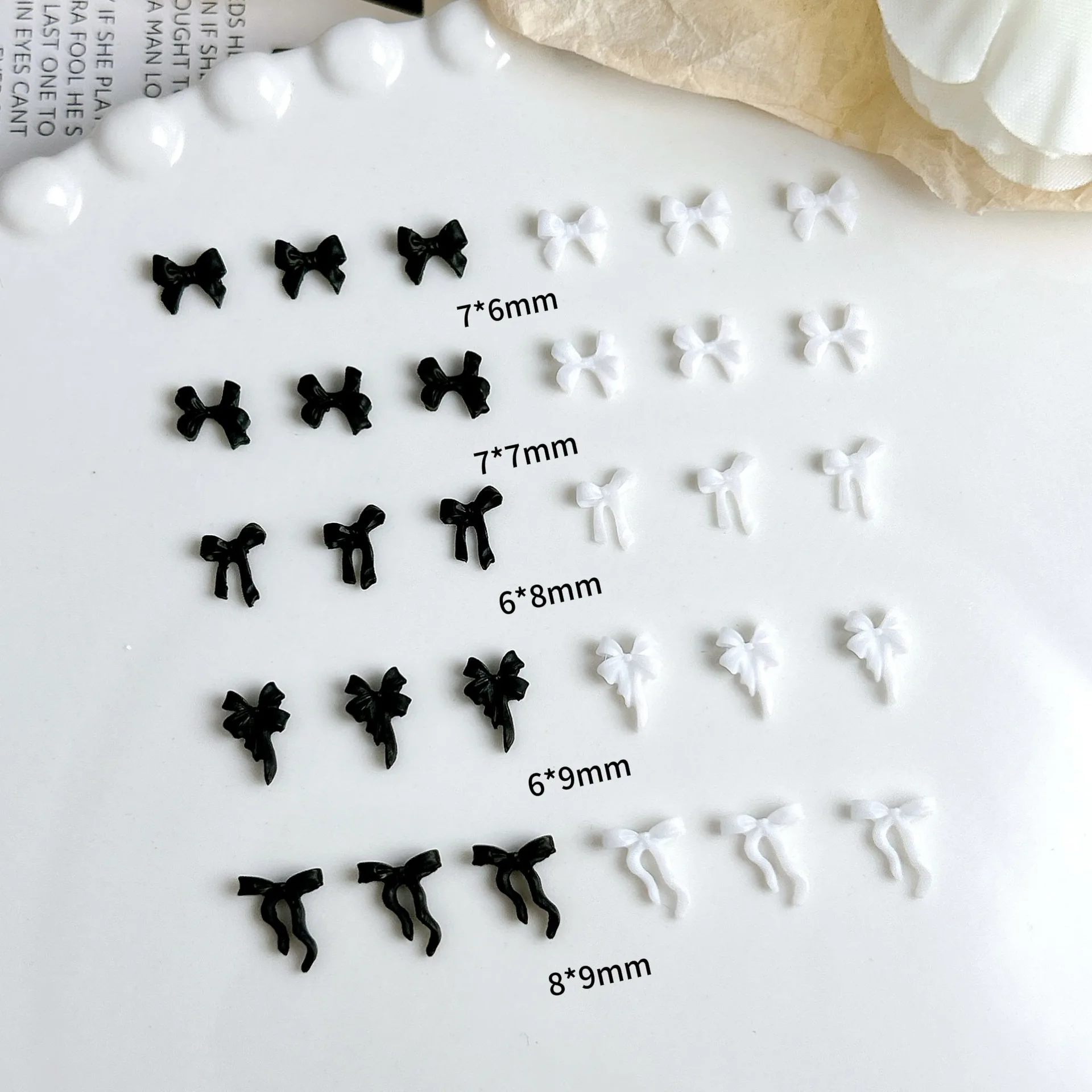 30PCS Black White Mixed Design 3D Acrylic Bow Nail Art Charms Accessories Parts For Nails Decoration Manicure Supplies Material
