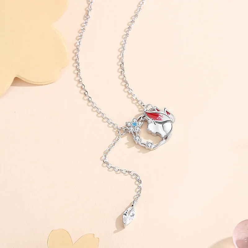 NEW European AAA CZ 100% S925 Sterling Silver Necklace Chain Cute Fox For Women Birthday Party Gift Jewelry