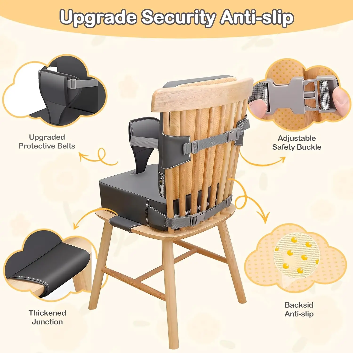مقعد معزز لكرسي المطبخ، مقعد معزز لطاولة الطعام، مقعد الطعام مع أشرطة قابلة للتعديل، غير قابلة للانزلاق وجيدة التهوية #4