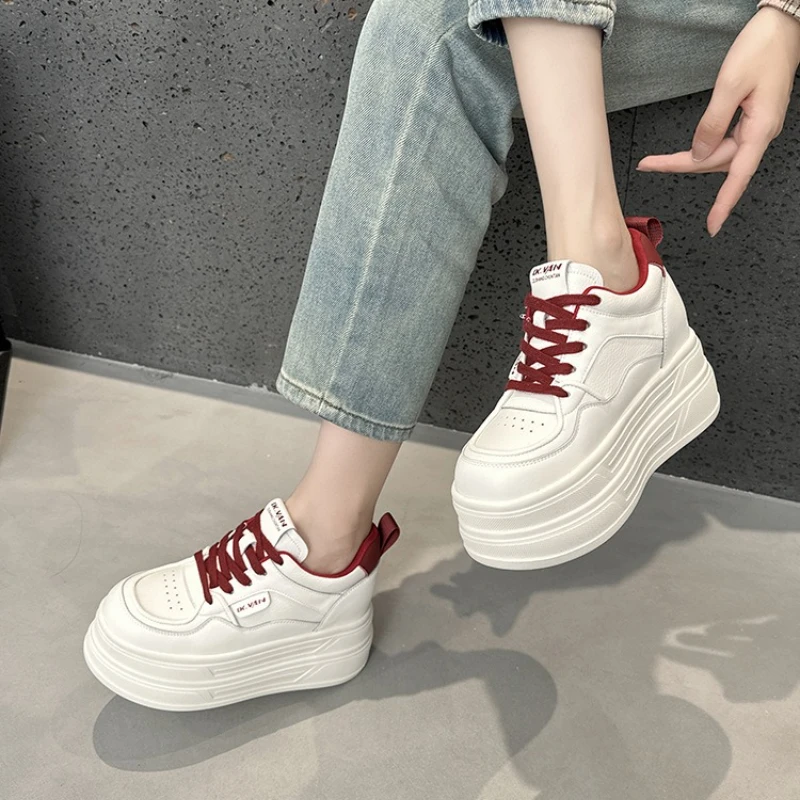 Zapatillas gruesas de 8 cm para mujer, estilo casual, con plataforma, blancas, para estudiantes, zapatos de mujer, tenis femeninos, calzado de señora
