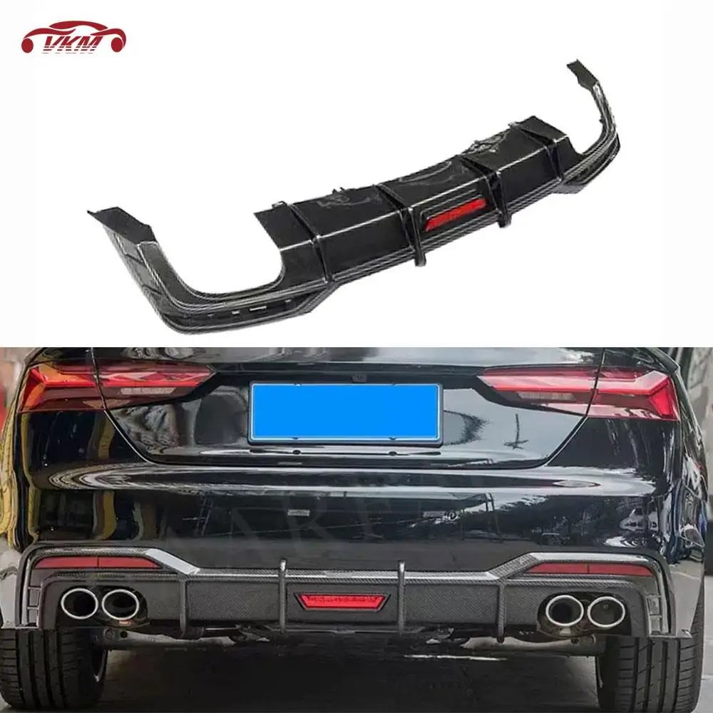 

For Audi A5 Sline S5 Sport 2021 Rear Bumper Diffuser Extension Splitter With Light Guard Spoiler Carbon Fiber Car Accessories